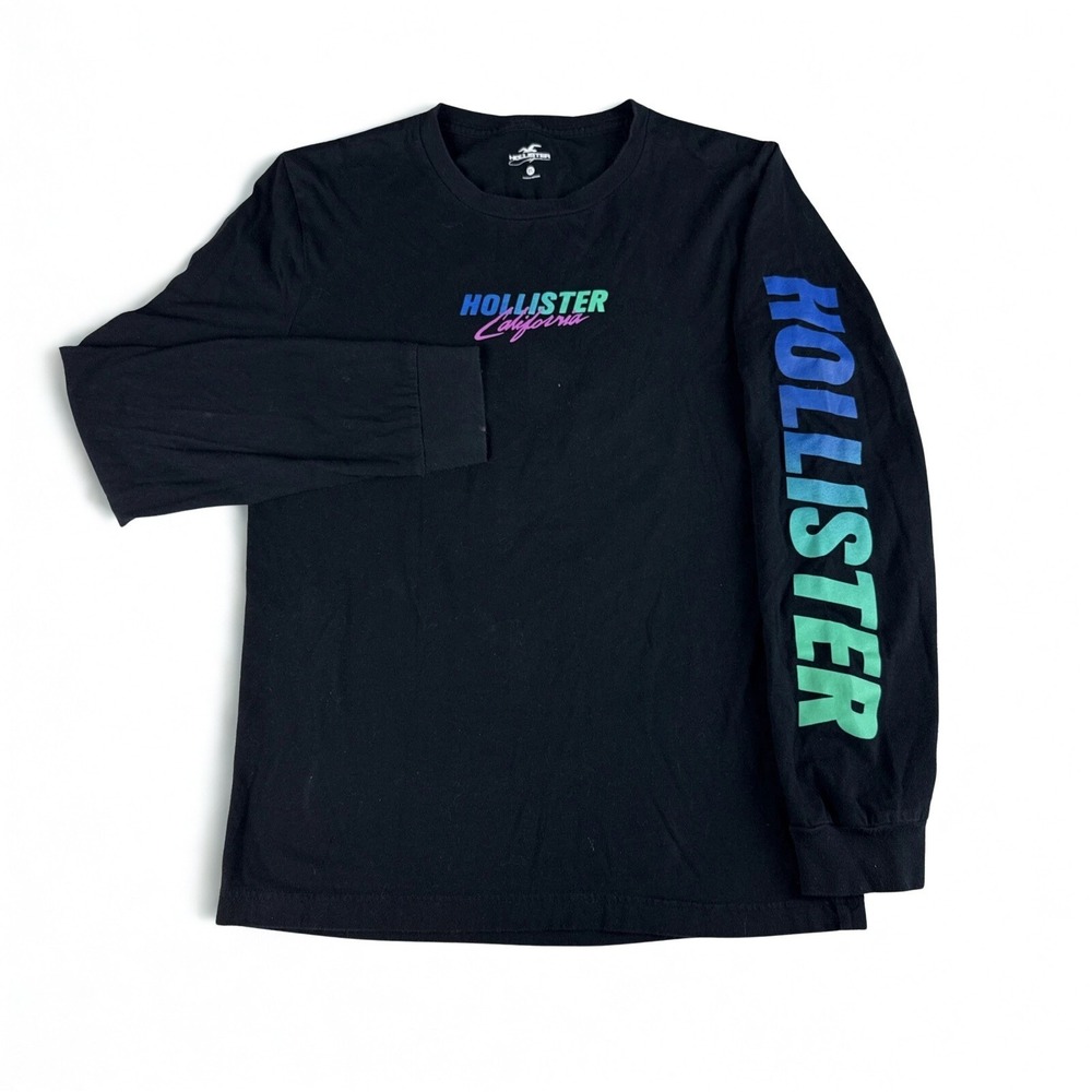 Hollister California Long Sleeve‎ Tee XS Black Y2K Inspired Neon Logo Streetwear